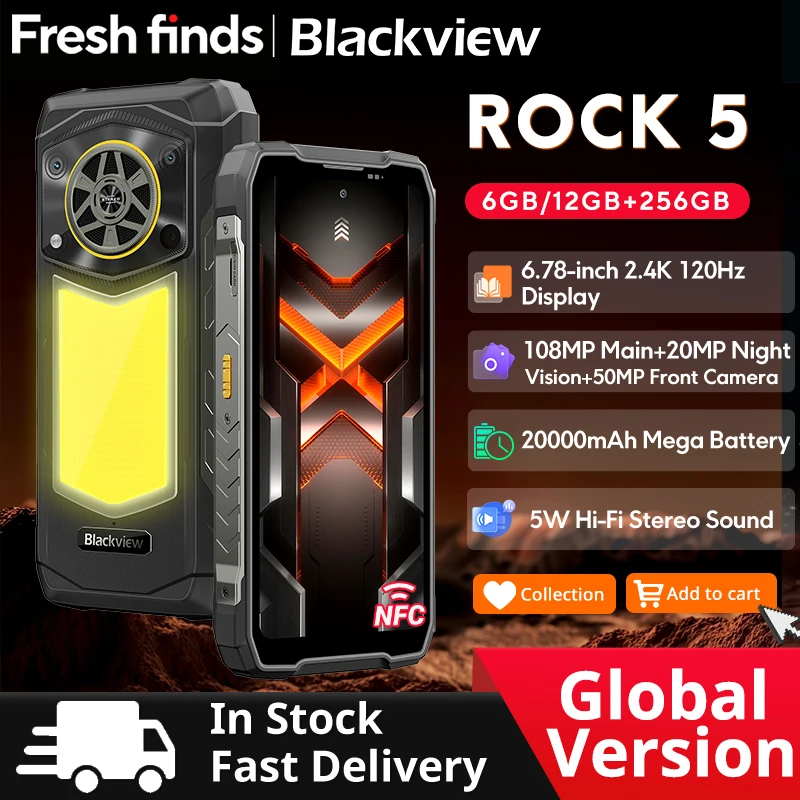 

【World premiere】Blackview ROCK 5 Rugged phone 6.78'' 2.4K 120Hz Display Camping Lantern 108MP Camera NFC 20000mAh Cellphone