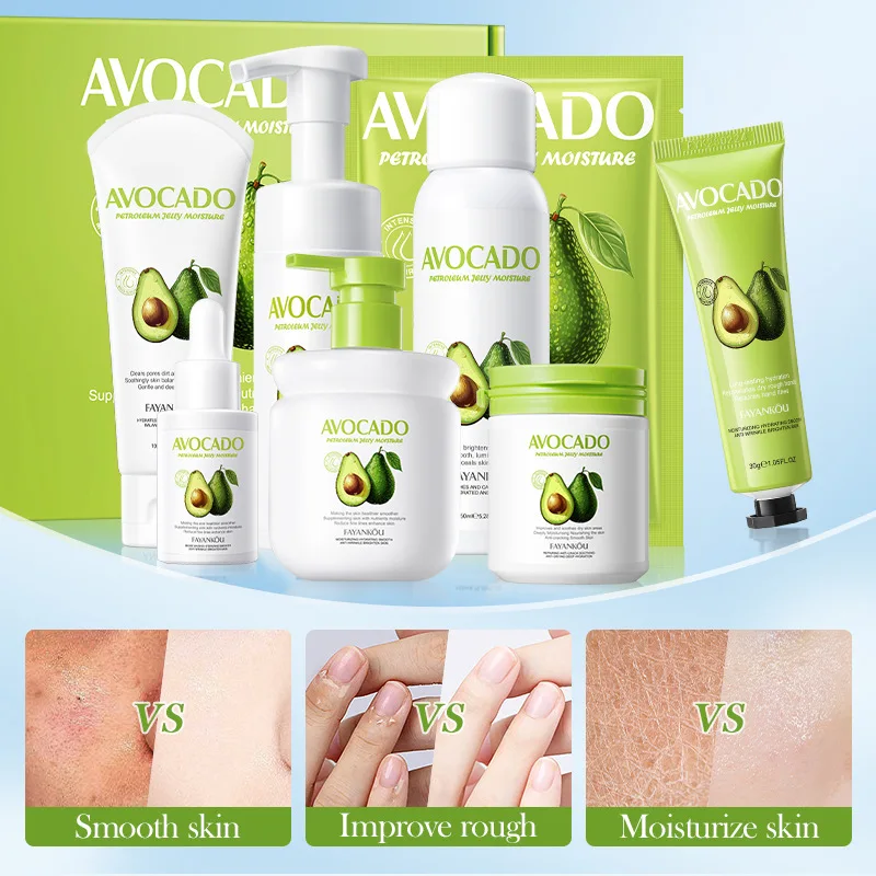 12pcs/set Avocado Skin Care Sets Facial Moisturizing Face Cream Serum Facial Cleanser Hand Cream Body Lotion Skin Care Products