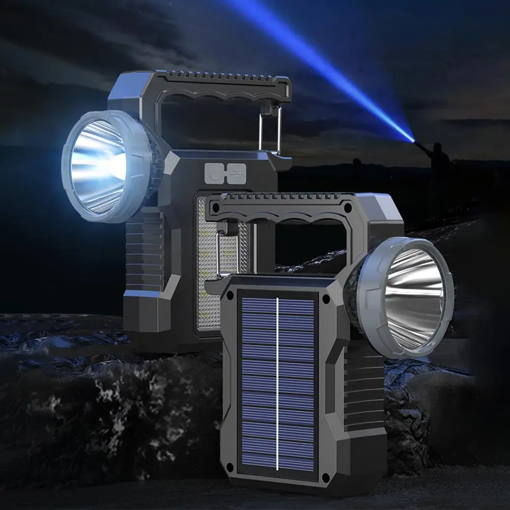 Solar-powered Handheld Flashlight Portable Powerful Rechargeable Searchlight COB LED Work Light Lantern Outdoor Camping Lamp