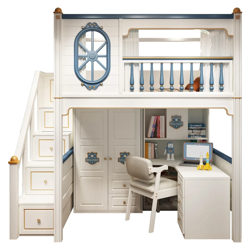 

Children go to bed and get off the table, wardrobe combination space-saving bunk , boy bed elevated bed,