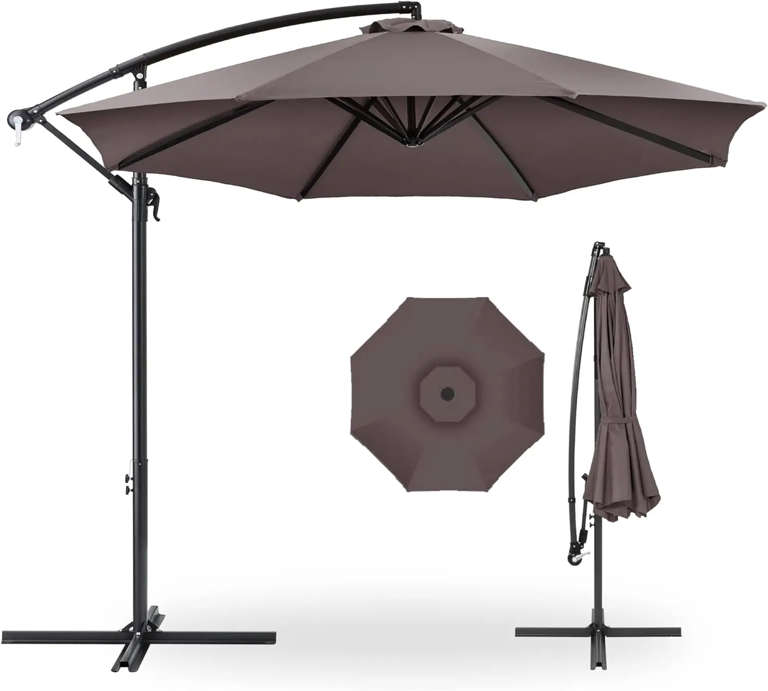 

10ft Offset Hanging Market Patio Umbrella w/Easy Tilt Adjustment, Polyester Shade, 8 Ribs for Backyard, Poolside