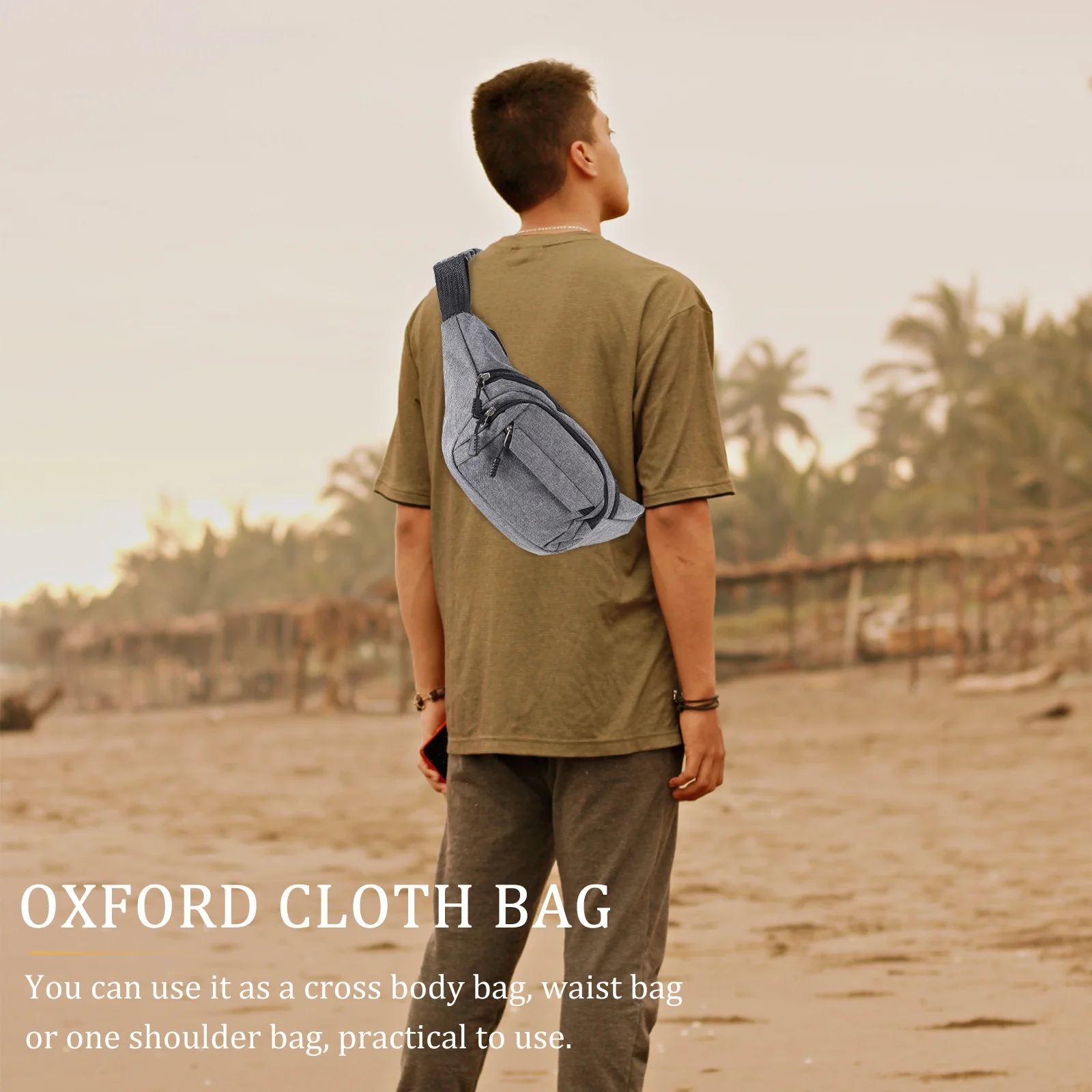 

Oxford Cloth Waist Bag Large Capacity Lightweight Waterproof Adjustable Cross Body Bag For Men Portable Single Shoulder Casual