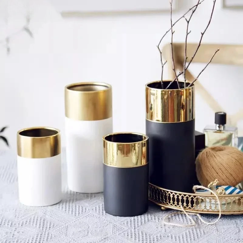 Marble Texture Cylinder Ceramic Vase Desk Decoration Flower Arrangement Flower Pots Modern Floral Vases Room Aesthetic Decor