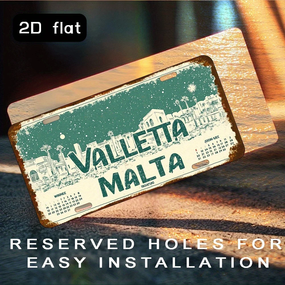 2D Flat- 1pc Retro Valletta, Malta Metal Sign-Wall Art with Country Green and White Design, Durable High Definition Print