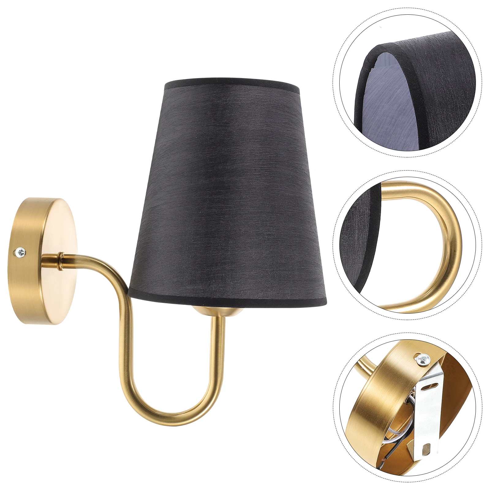 

Wall Lamp Fabric Sconce LED Decorative Shade Lights Cloth Bedroom Study Room Lighting Rustic Column Stand Black