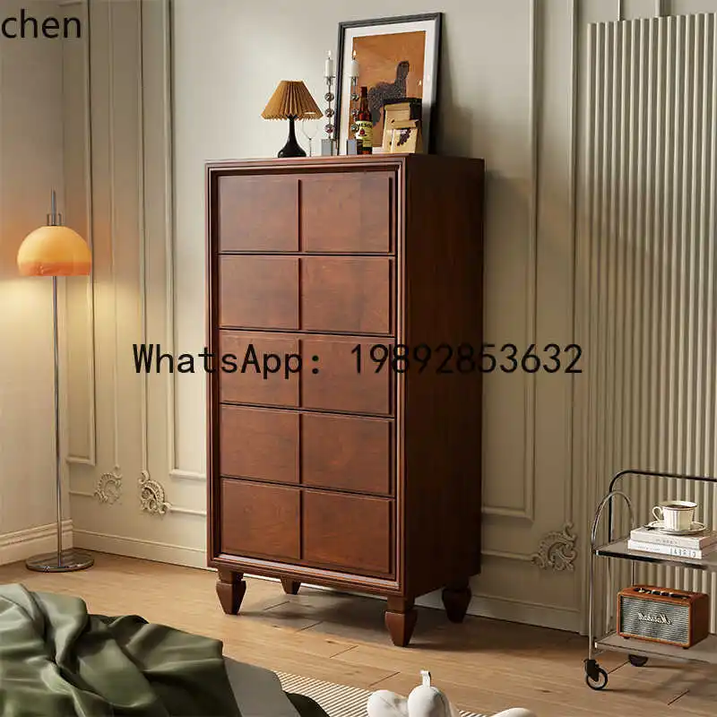 chest cabinet solid wood bedroom bedside cabinet retro wood color locker five bucket storage
