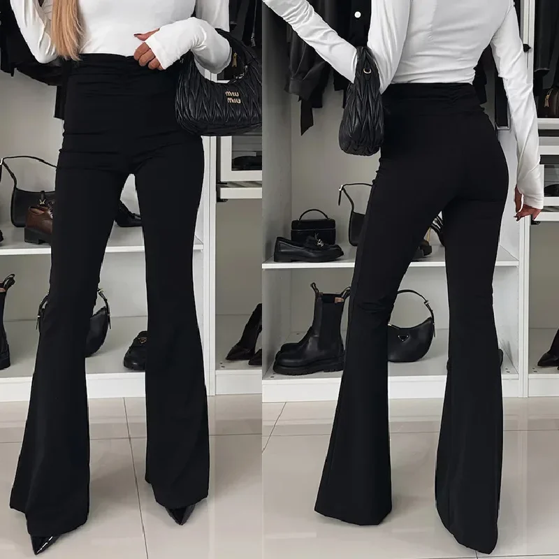 

2025 New Black Hip-lifting, Belly-slimming High-waisted Flared Trousers Pants Women