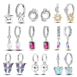 925 Sterling Silver Butterfly Crystal Star Earrings Colorful Feather Hoop Earrings For Women Wedding Engagement Birthday Gift