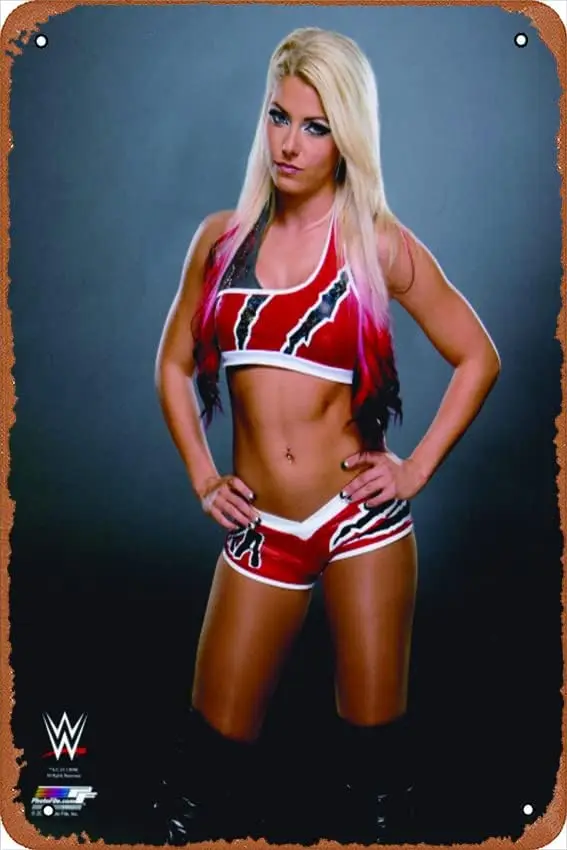 Affiche de célébrité Alexa Bliss en costume rouge, plaque en métal rétro, décoration murale, décoration de signe en métal, 8x12 pouces