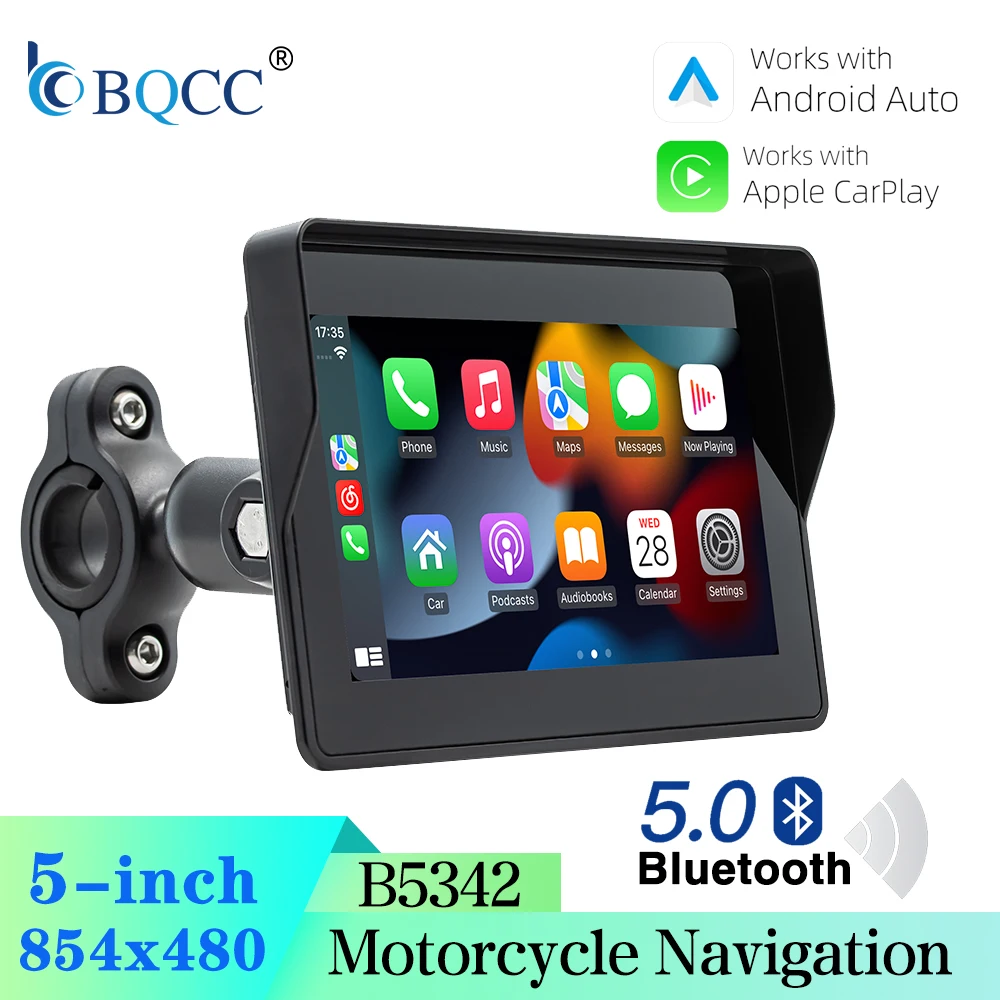 BQCC 5 Inch Portable Motorcycle Player Dual Bluetooth Wireless CarPlay Android Auto Car Motorcycle Multimedia Stereo