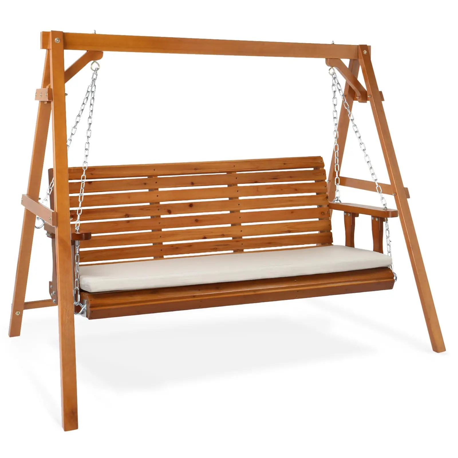 5 FT Outdoor Porch Swing with Frame, Patio Hanging Swing & Stand with Extra Cushions Heavy Duty 880 LBS for Yard