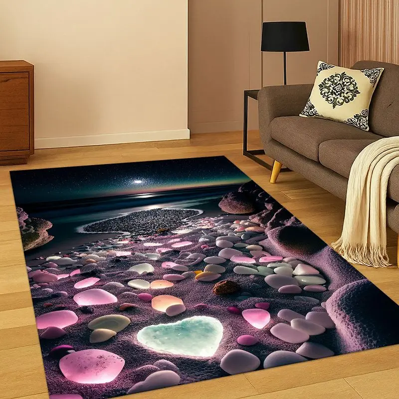 Colorful Pebble rainbow Cobblestone Stone Carpet Rug for Bedroom Living Room Sofa Playroom Doormat Home Decor,Area Rug Non-slip