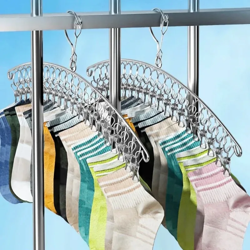 6/20Pegs Stainless Steel Clothes Drying Hanger Windproof Clothing Rack Clips Sock Laundry Airer Hanger Underwear Socks Holder