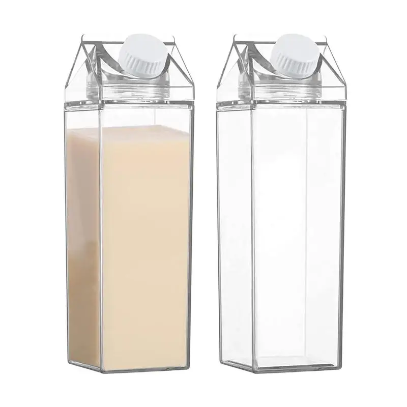 Clear Square Milk Bottles Square Portable Cup Water Bottle 500ML / 1000ML Sealed Lid Square Bottle Container for Juice Milk