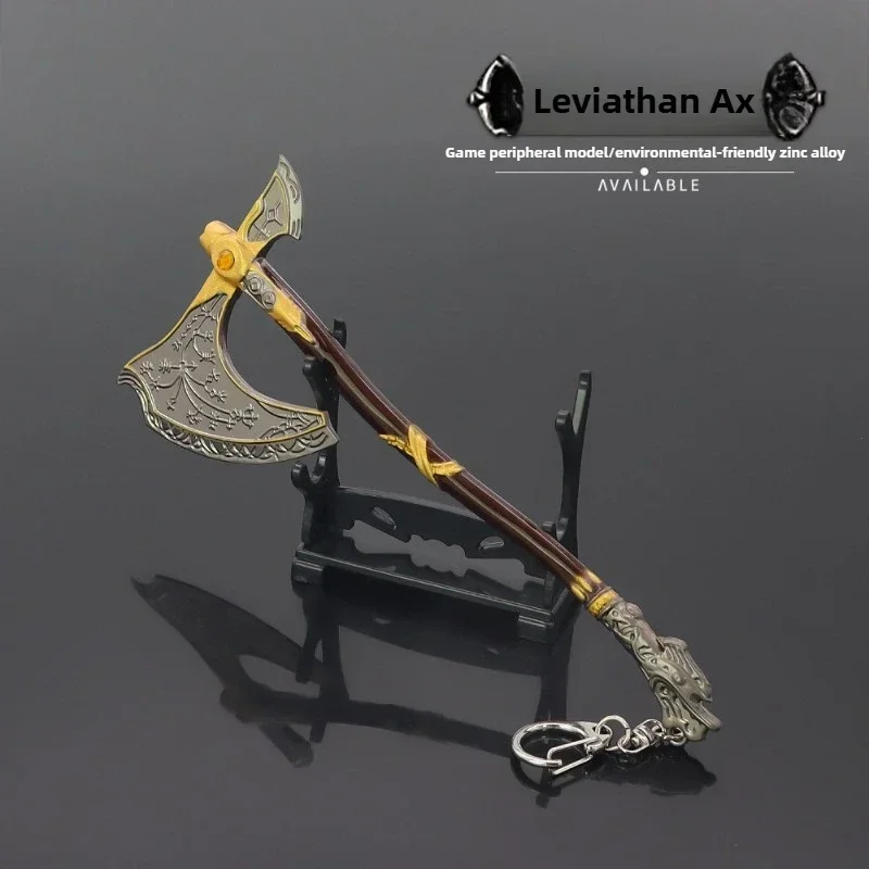 18cm/7.08in deus da guerra a machado leviatã kratos arma de metal chaveiro katana facas periféricos de jogo ornamento de mesa brinquedos presentes