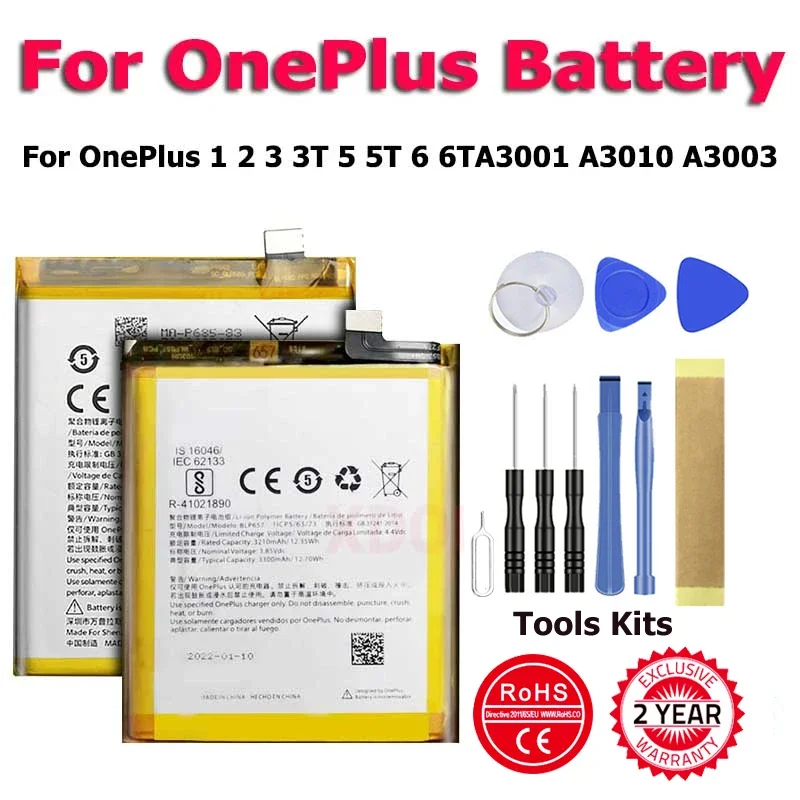 

XDOU 2024 Battery For OnePlus 1 2 3 3T 5 5T 6 6TA3001 A3010 A3003 With Tools Kit Replacement Bateria