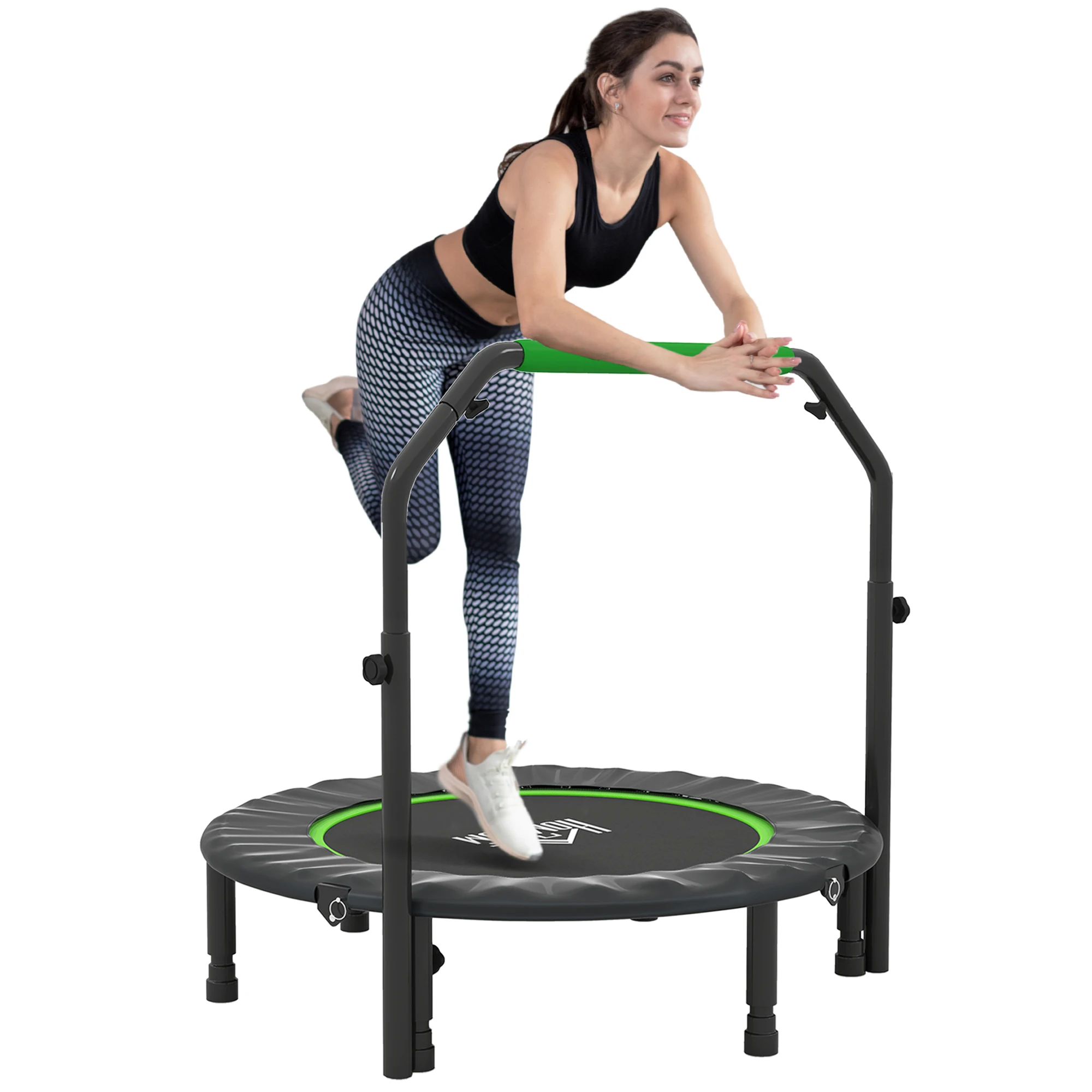 Homcom Fitness-Trampolin für Erwachsene Ø102 cm, faltbares Trampolin mit 4-stufig verstellbarem Griff, Stahlrahmen, für den Innenbereich