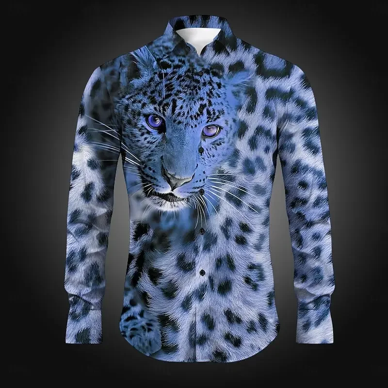 2025 camisa de solapa con estampado de leopardo para hombre, moda informal para hombre, nuevo diseño, suave y cómodo, talla grande XS-6XL