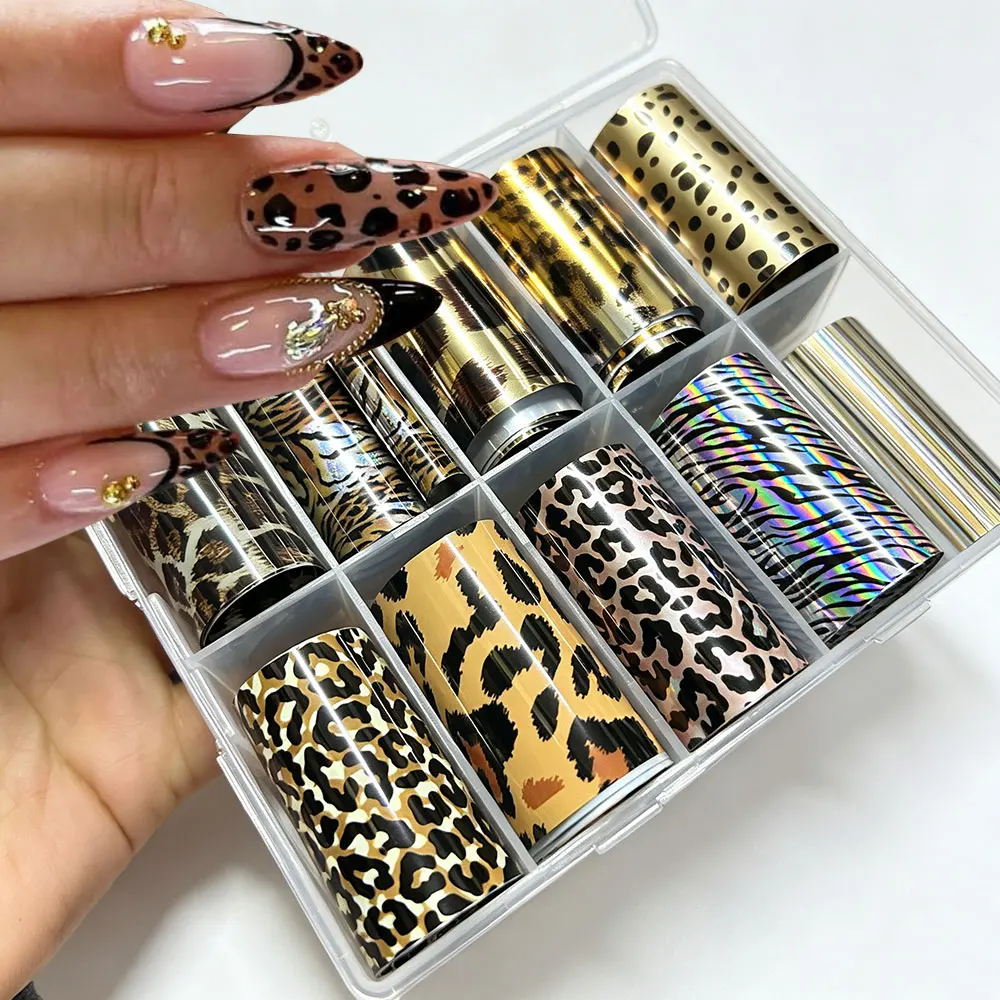 10 Rollen Retro Bunte Spitzenfolien-Transfer-Nagelaufkleber Braun Blau Rot Hohle Spitzen-Nagelsticker Sternenhimmel-Folien Nagelaufkleber D4