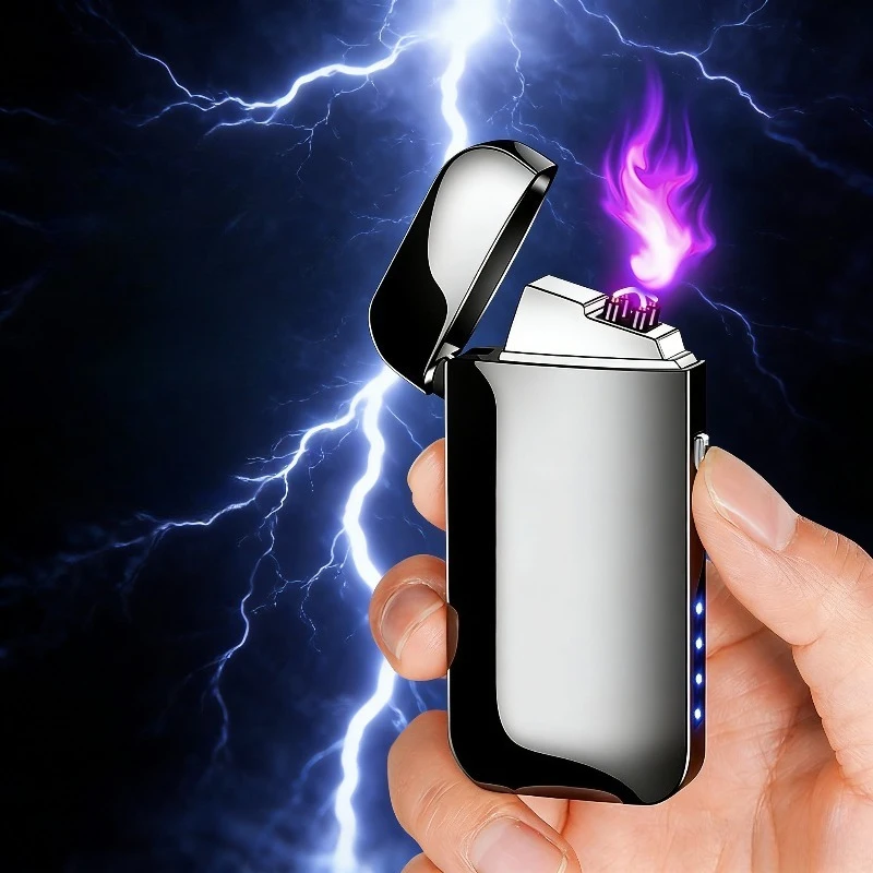New Dual Arc Lighter Windproof USB Rechargeable Electric Lighter with Battery Display Type-C Fast Charge Plasma Lighter
