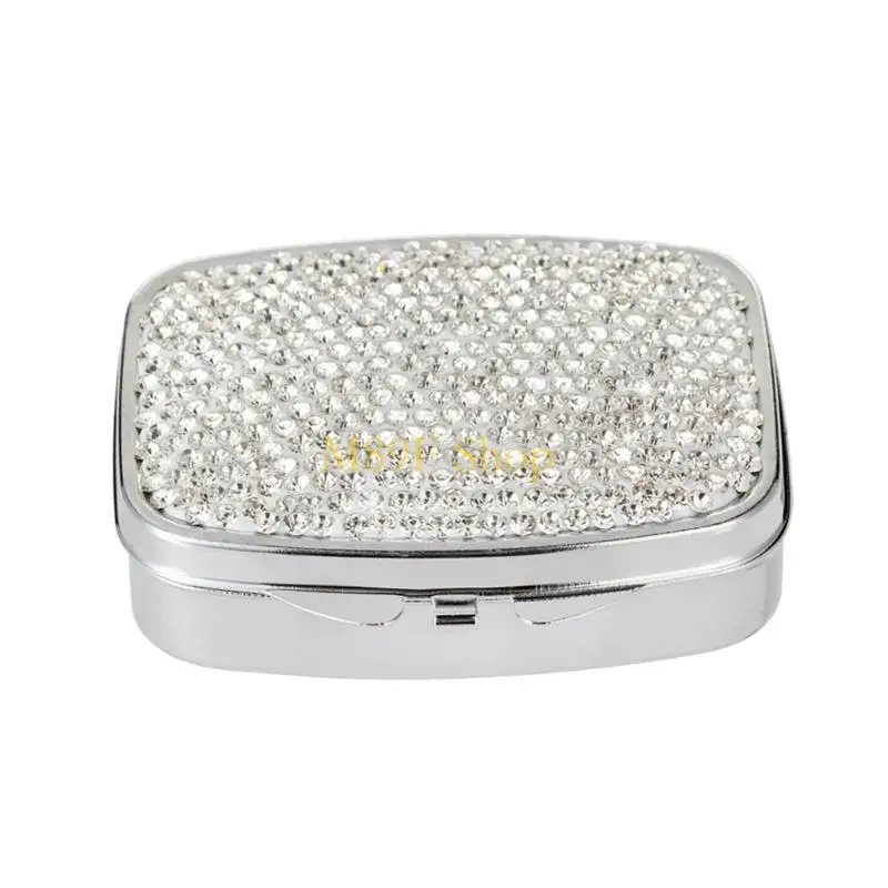 M89F Crystal Diamonds Pills Case Small Organizers for Travel and Purse