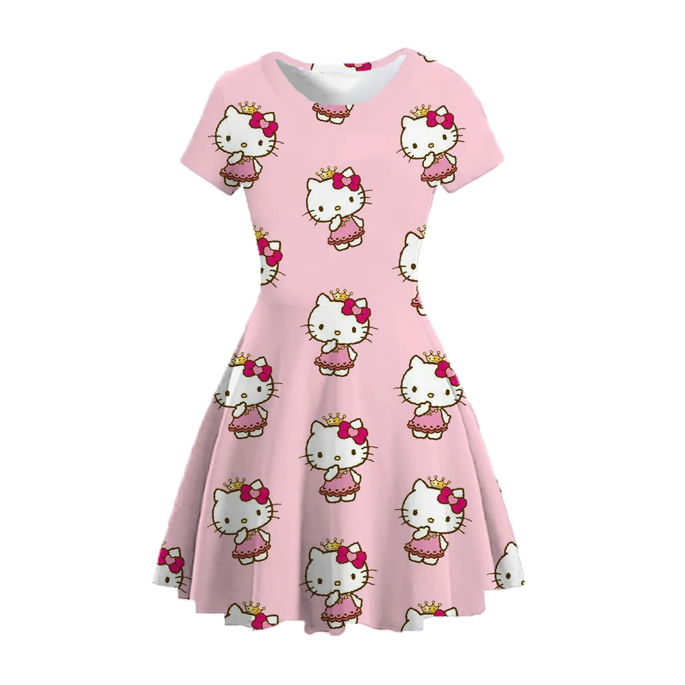 

Sanrio Cat Cat Catal Cartoon Elegant Short Skirt Birthday Party Dress Short -sleeved Round Berdle Fairy Tale Disney Series Princ