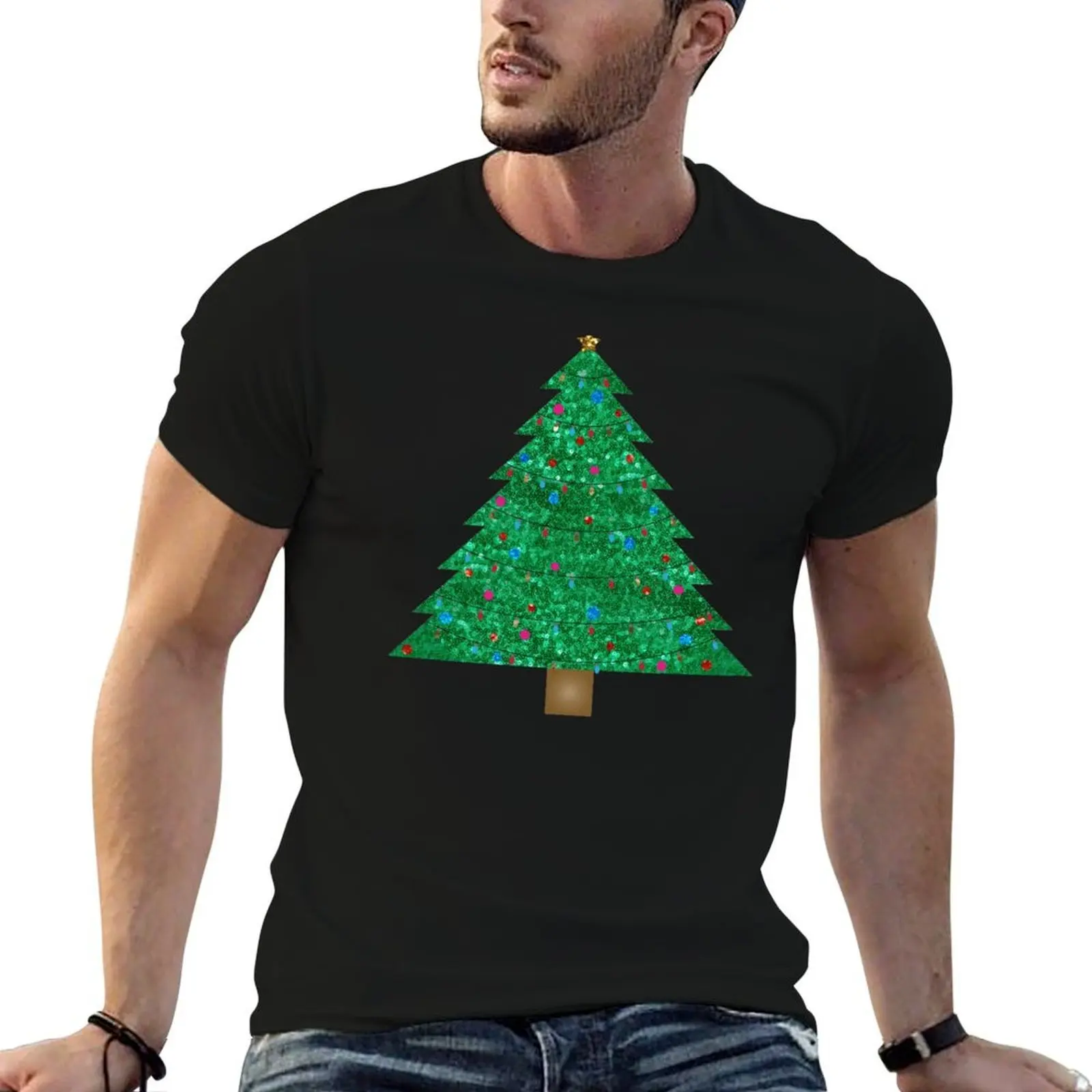 

sequin print christmas tree T-Shirt funny t shirts cotton t shirt man casual t shirts for man slim fit T-shirt