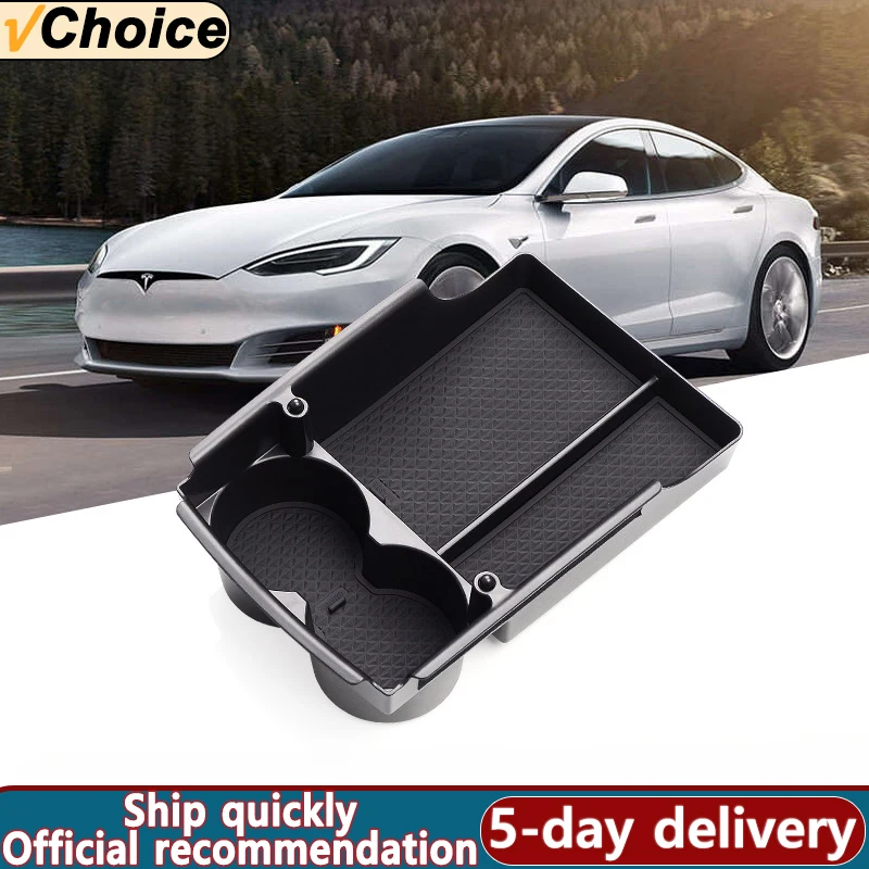 For Tesla Model S Model X Center Console Organizer Cup Holder Armrest Storage Box Car Accessories 2016 2017 2018 2019 2020 2021