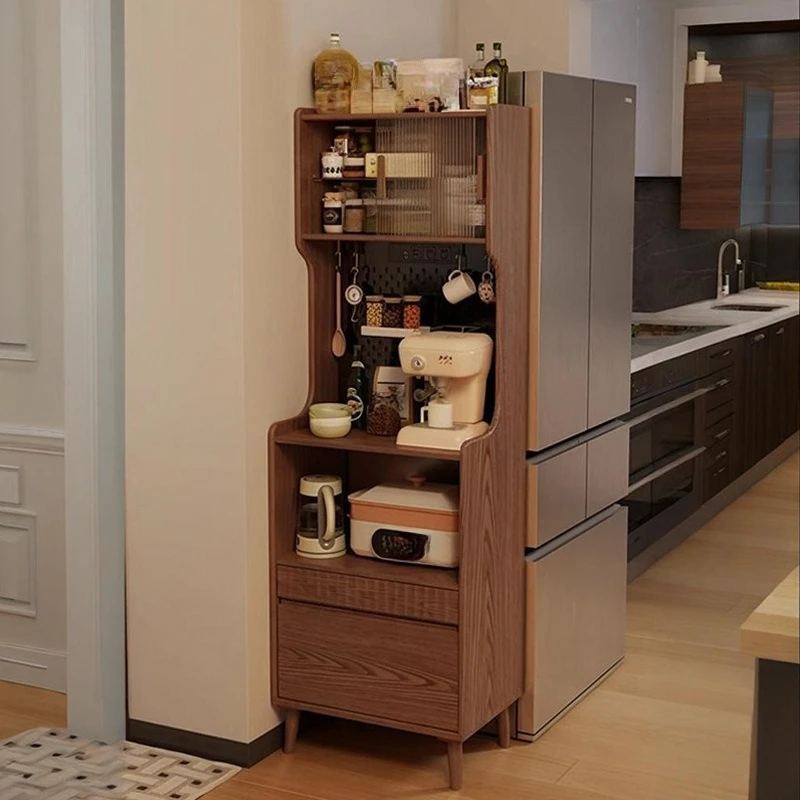 Solid wood dining side cabinet locker small apartment narrow kitchen wall locker tea cabinet living room light luxury retro