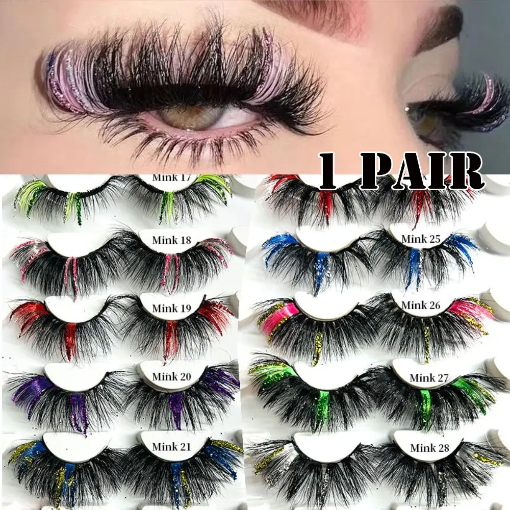 1 Pair Eye Extension Tools Natural Long Decorative Lashes Christmas False eyelashes Fluffy Sequins Colorful