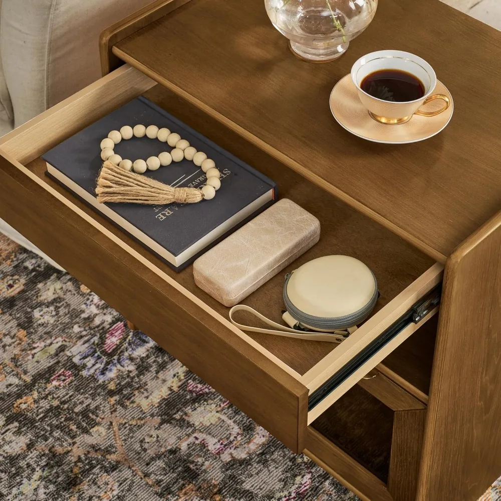 منضدة محطة شحن على الطراز الحديث لمنتصف القرن، طاولة نهاية المزرعة مع مخرج، درجين، رف مفتوح، أدراج زجاجية f #3