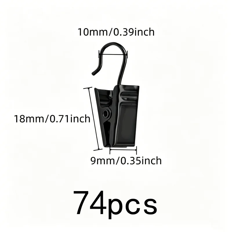 74 pcs Open-End Curtain Clips for Living Room Curtains, Rust Resistant Metal, Easy Slide On Rod, Multipurpose