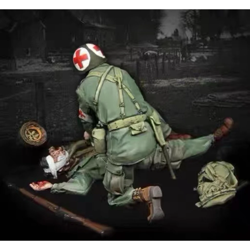 GK1/35 Resin-Figur, unbemalter Modellbausatz, amerikanischer Sanitäter und verletzter Fallschirmjäger aus dem Zweiten Weltkrieg, unmontiert und unbemalt GK