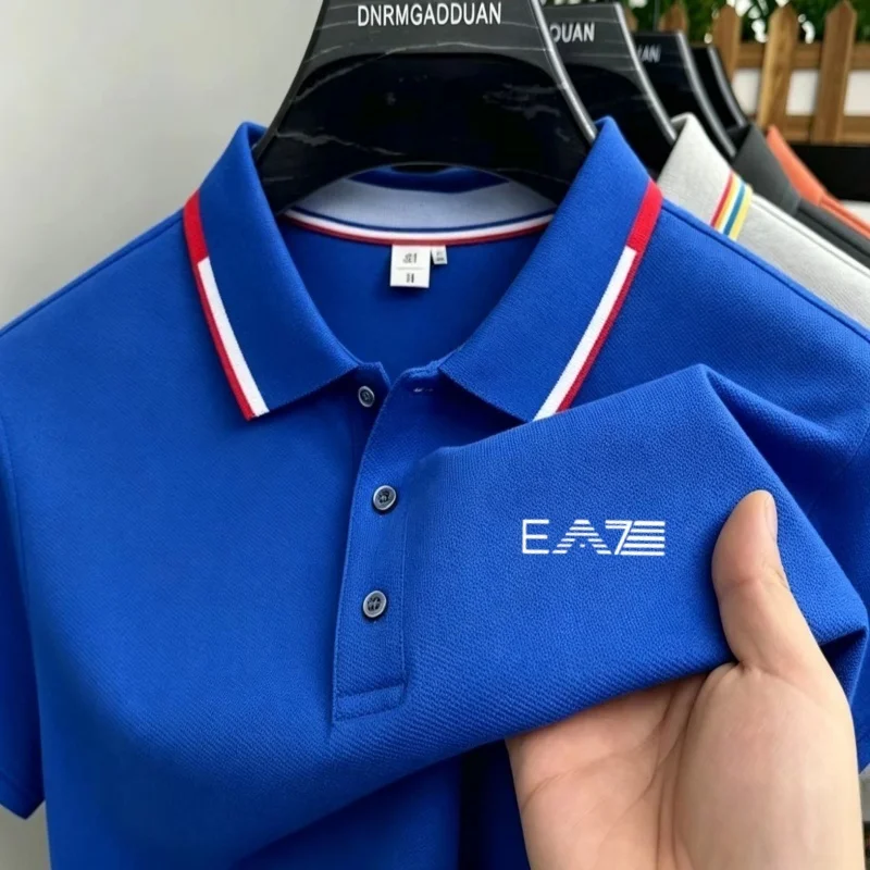 Summer high-end brand boutique embroidered men's polo shirt with ice silk cool anti wrinkle business casual short sleeved T-shir