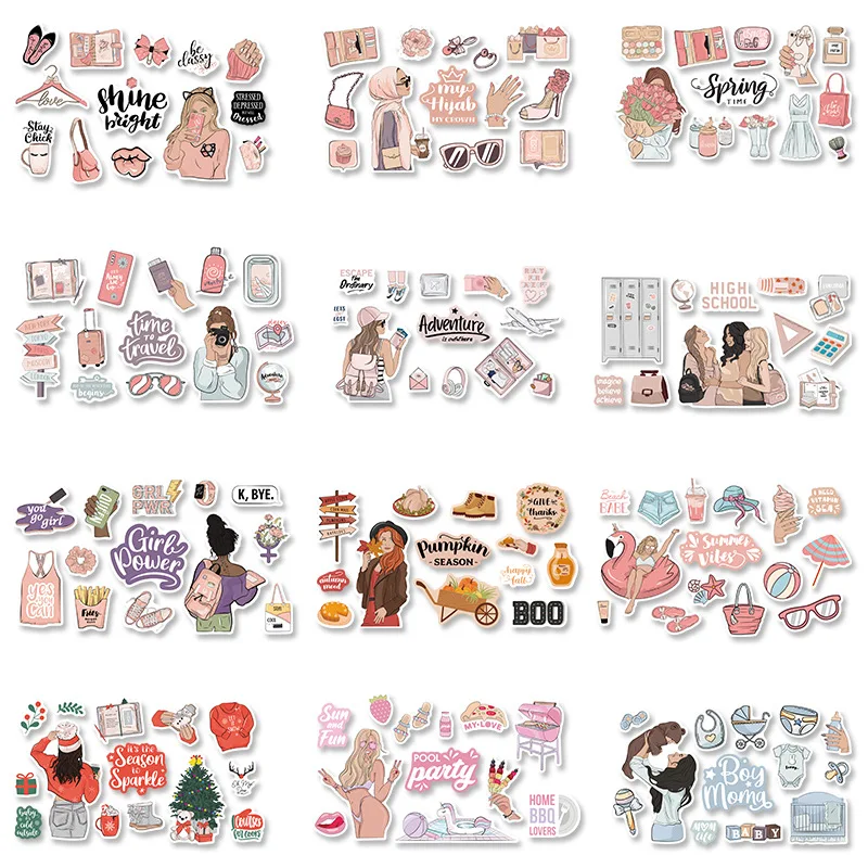 Stickers for Women and Girls, Ins Style, Cartoon, Cute, Creative, Cute, Heart, account, Diary, Children