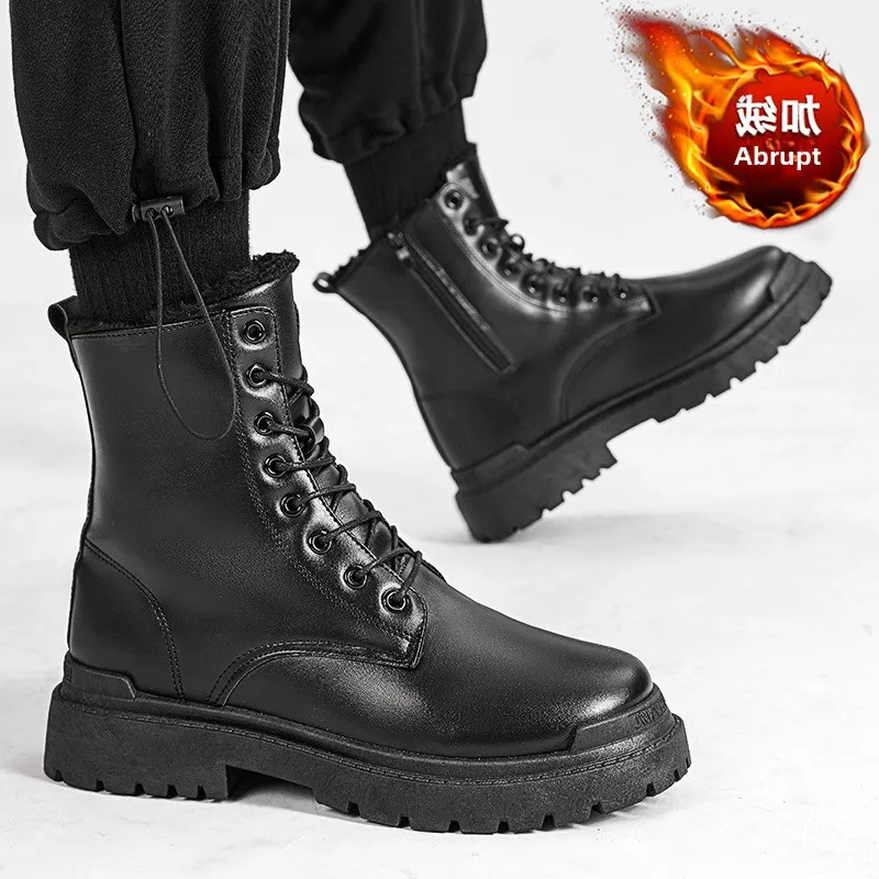 Spring Trend Half Boots for Men Black Men Boots Casual Shoes Men PU Leather Winter Boots Men's Safety Shoes Botas Para Hombrem44