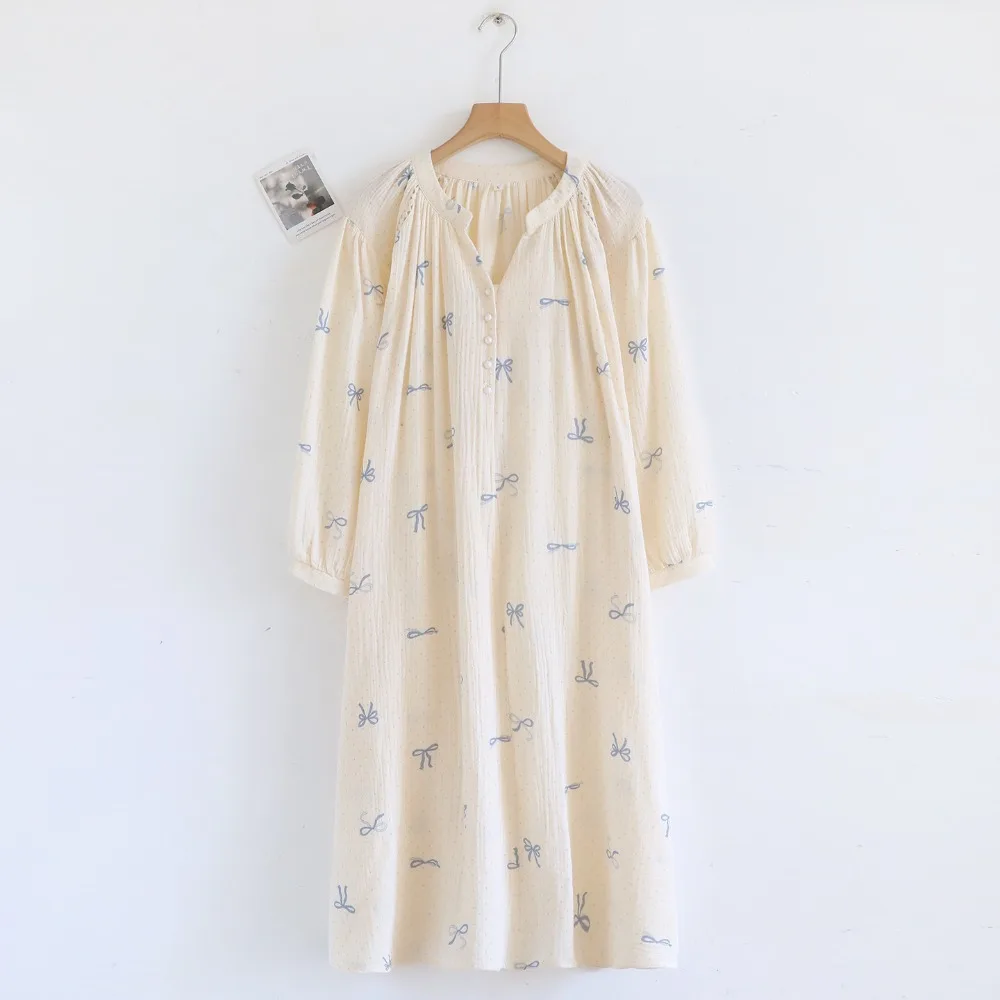 

Thin Pure Cotton Women's Nightgown Spring Autumn New Lady Pajamas Dress Home Night Gown One Piece Homewear Woman Night Clothes