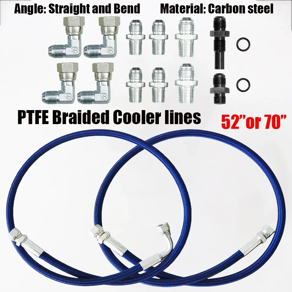 

PTFE Hose Lines Fitting Kit Hose End 0~90°Braided Lines Transmission Cooler AN6 52-Inch or 70-Inch Nylon Braided Cooler Lines