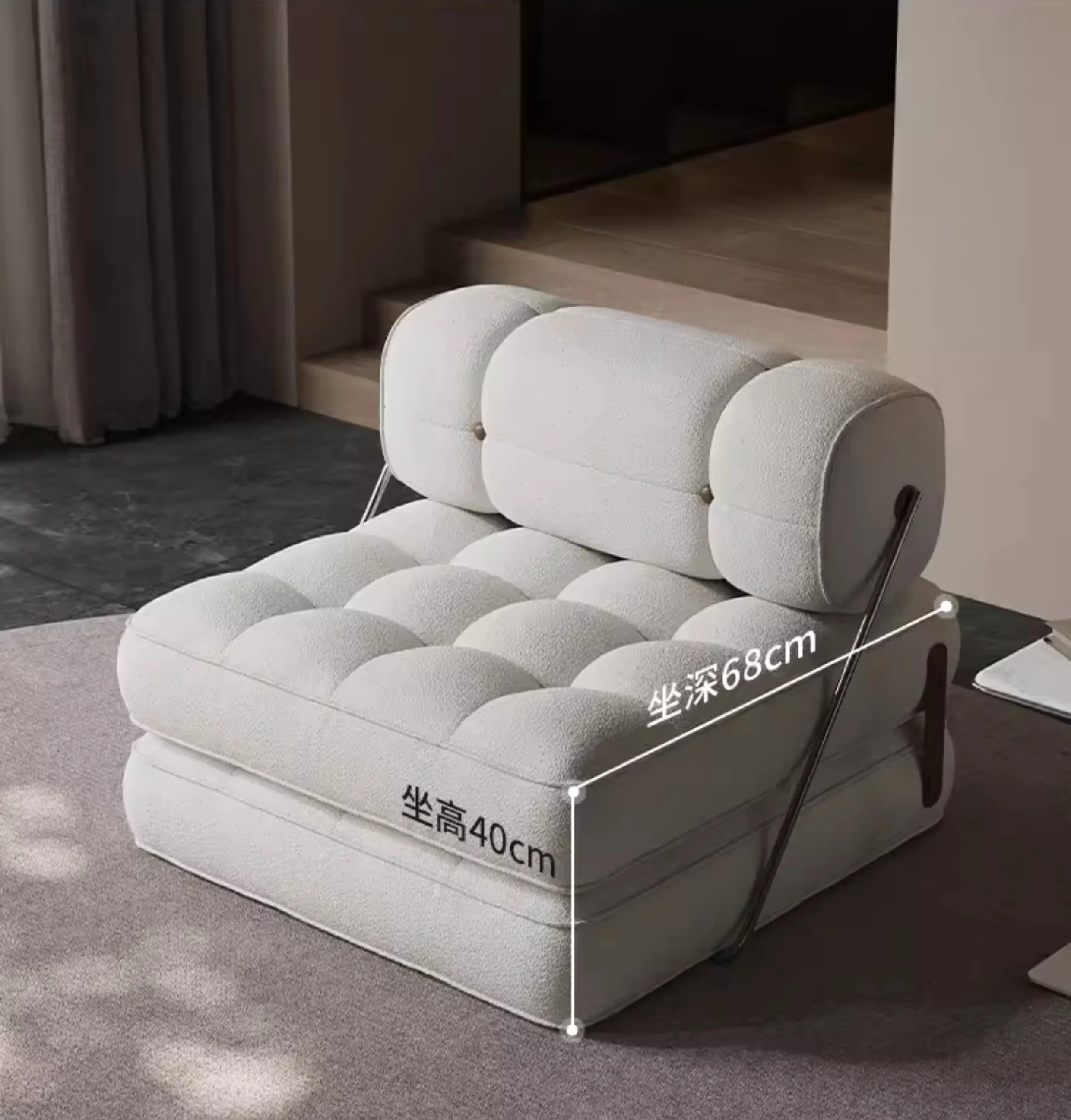 Leisure chair, modern and minimalist living room sofa bed, foldable dual-purpose lamb plush module, lazy sofa