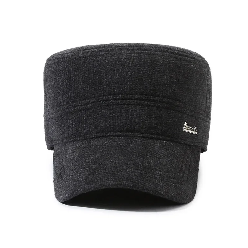 elderly autumn and winter outdoor windproof ear protection peaked cap, piled and thickened warm woolen dad flat top hat