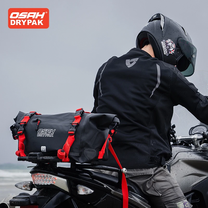 OSAH 15L Motorcycle Rear Seat Bag Waterproof Large Capacity Storage Helmet Package Crossbody Bag Outdoor Riding Gears Tools Pack