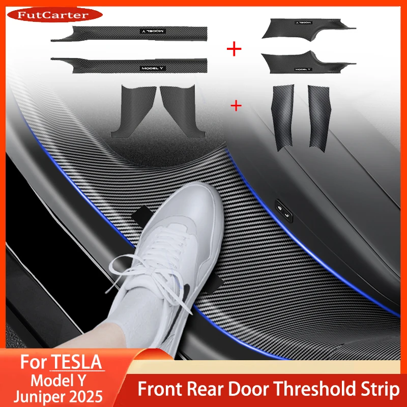 1 4 6 8PCS For Tesla ModelY Juniper 2025 ABS Front Rear Door Sill Protector Threshold Strip Anti-kick Guard Panel Waterproof Pad