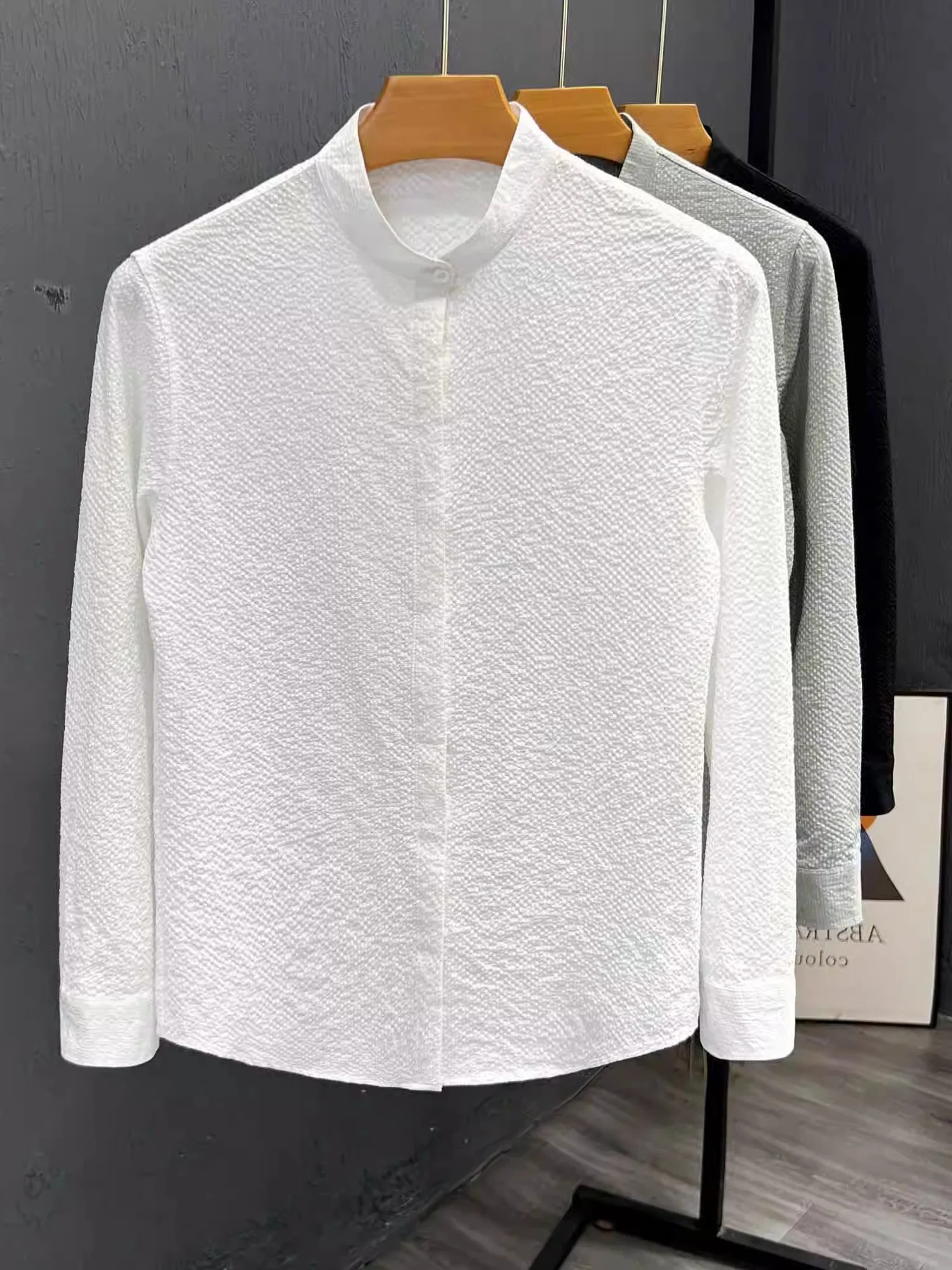 

Fashionable Men's Long Sleeve Casual Shirt Stand Collar Spring Autumn New Design Simple Match All Seasons Top Youth Style