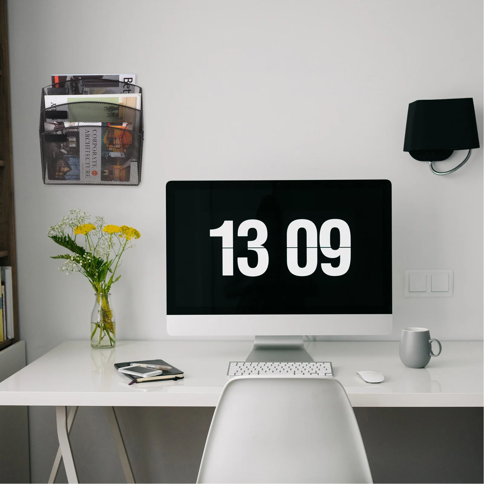 

Hanging Wall Basket Sturdy Metal Wall Magazine Rack for Clutter Free Office Reception Or Home Organization Solution