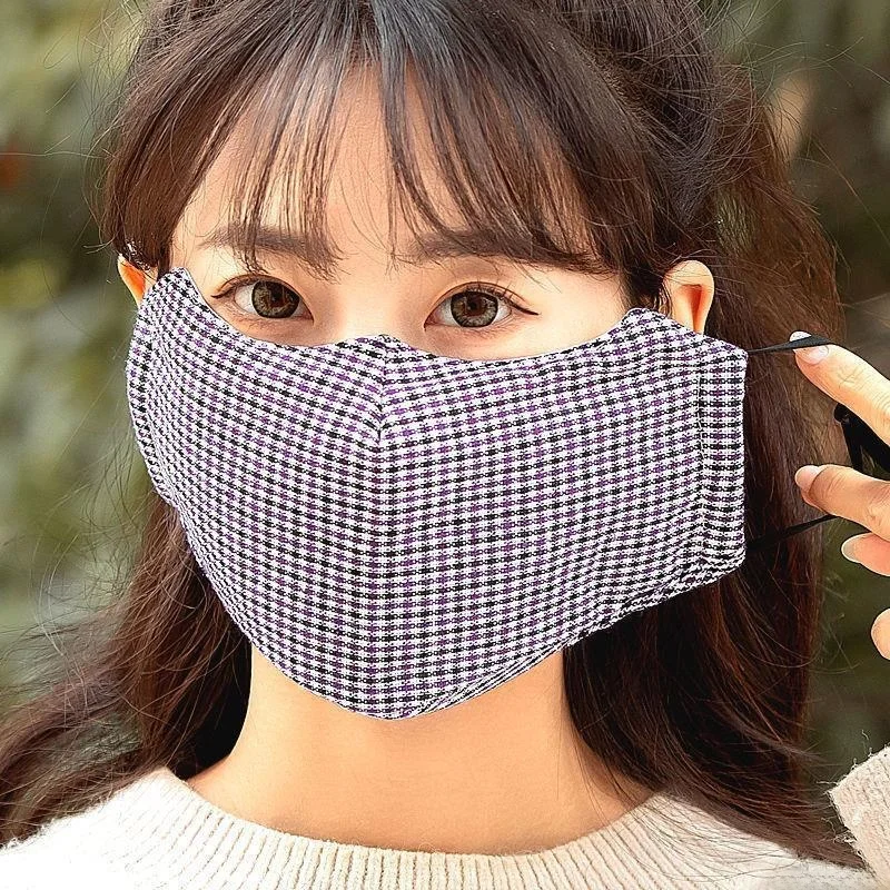 Warm Cotton Thickened Adult Mask Women's Winter Cold Proof Breathable Dustproof Windproof Washable Adult Cotton Grid Mask