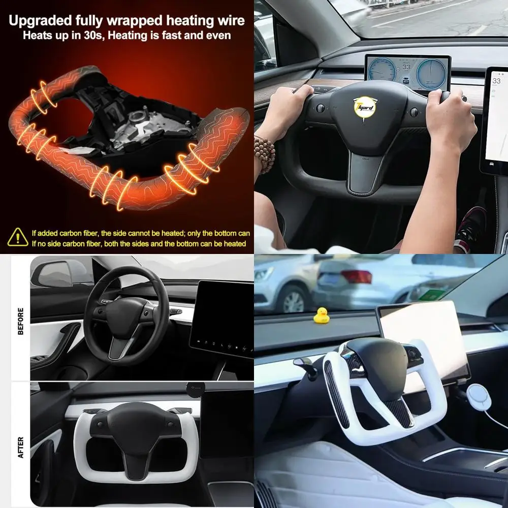 

Yoke Steering Wheel Personalized for Tesla 3 Y, Black Nappa Leather with Glossy Carbon Fiber for Tesla Model 3 2017-2023, Model