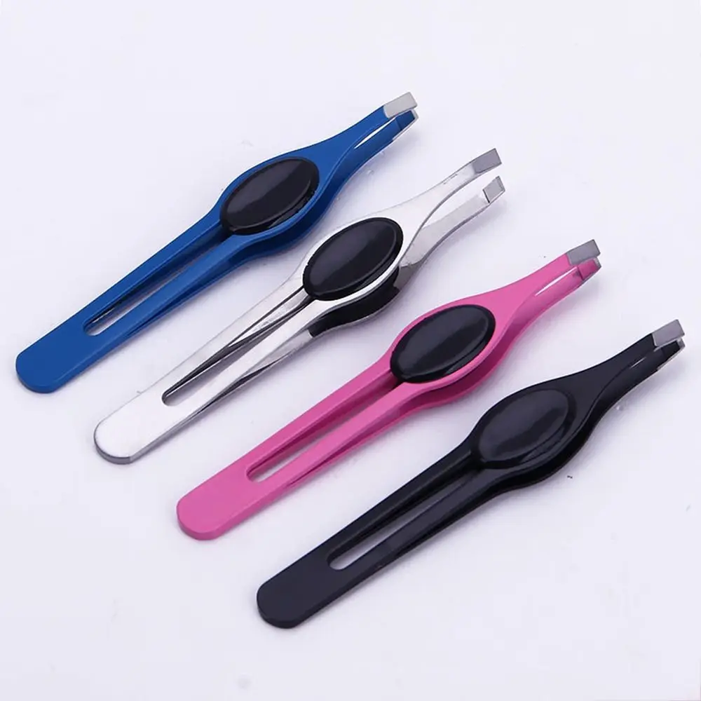 Colorful Stainless Steel Tweezer Hair Removal Multifunction False Eyelash Tweezers Non-slip Handle Wear-resistant Eyelash Curler