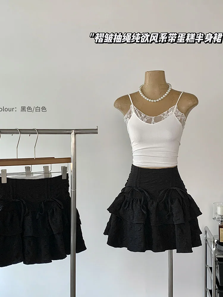 American Retro Mini Skirt Gyaru Sexy Bottoms High Waist Bow A-Line Skirt Girl Korean Streetwear Clothes Fashion 2000s Aesthetic