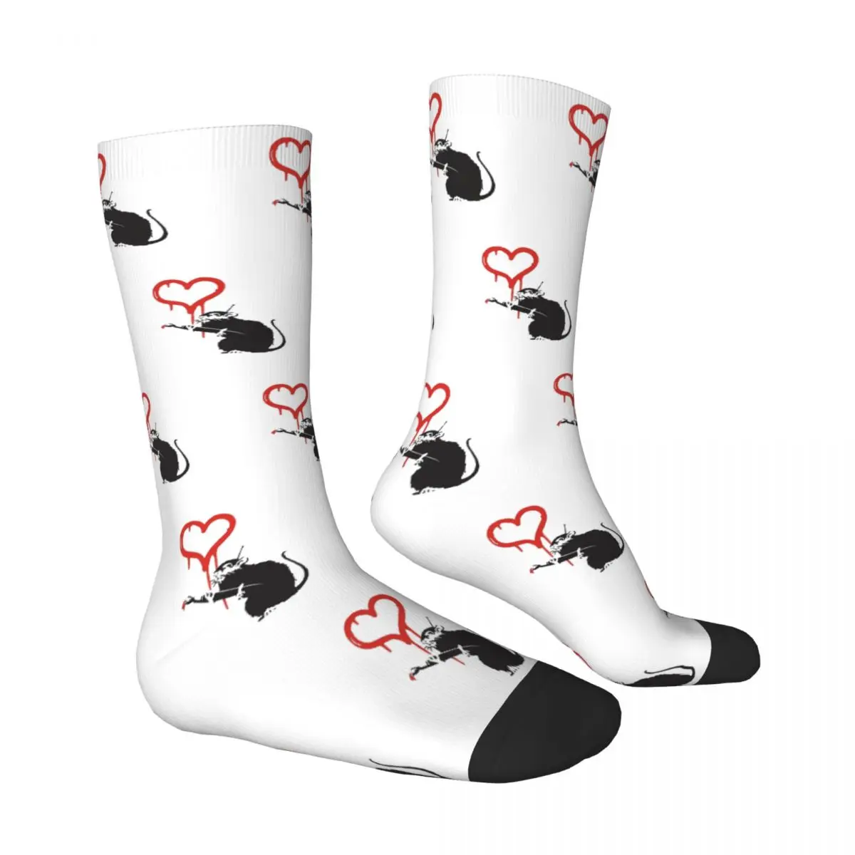 Hearts Rat With Remote Control Banksy Graffiti Socks Sports 3D Print Funny Boy Girls Mid-calf Socks