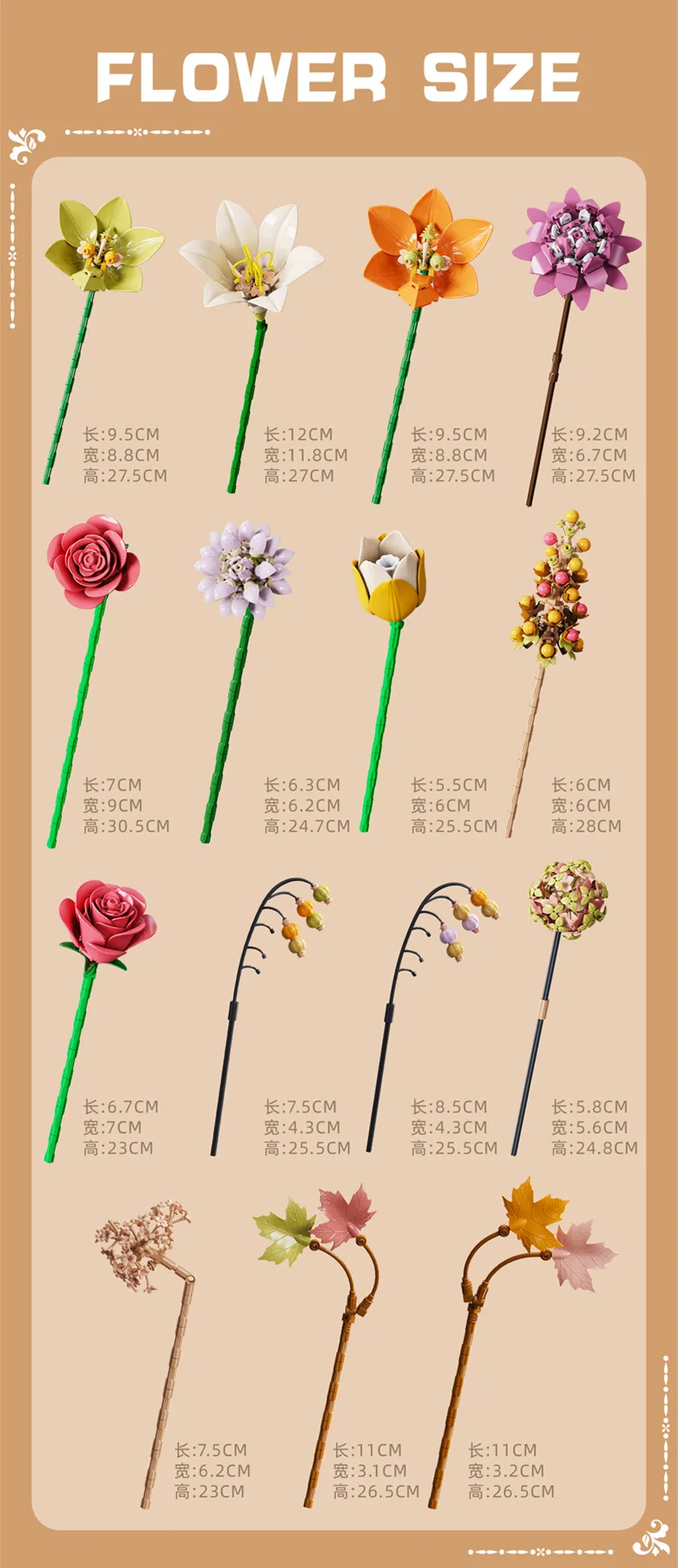 Blumen-Bausteine, Orchidee Cymbidium, Ewiger Blumenstrauß, Bausatz, botanisches Rosen- und Gänseblümchen-Modell, Mini-Bausteine, Spielzeug zur Heimdekoration – Detail 13